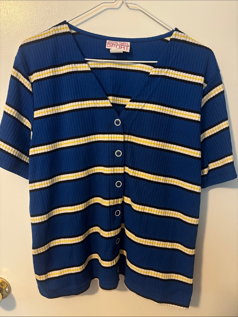 Vintage Retro 90s Quirky Blue Striped Button-Front Women's Top XL